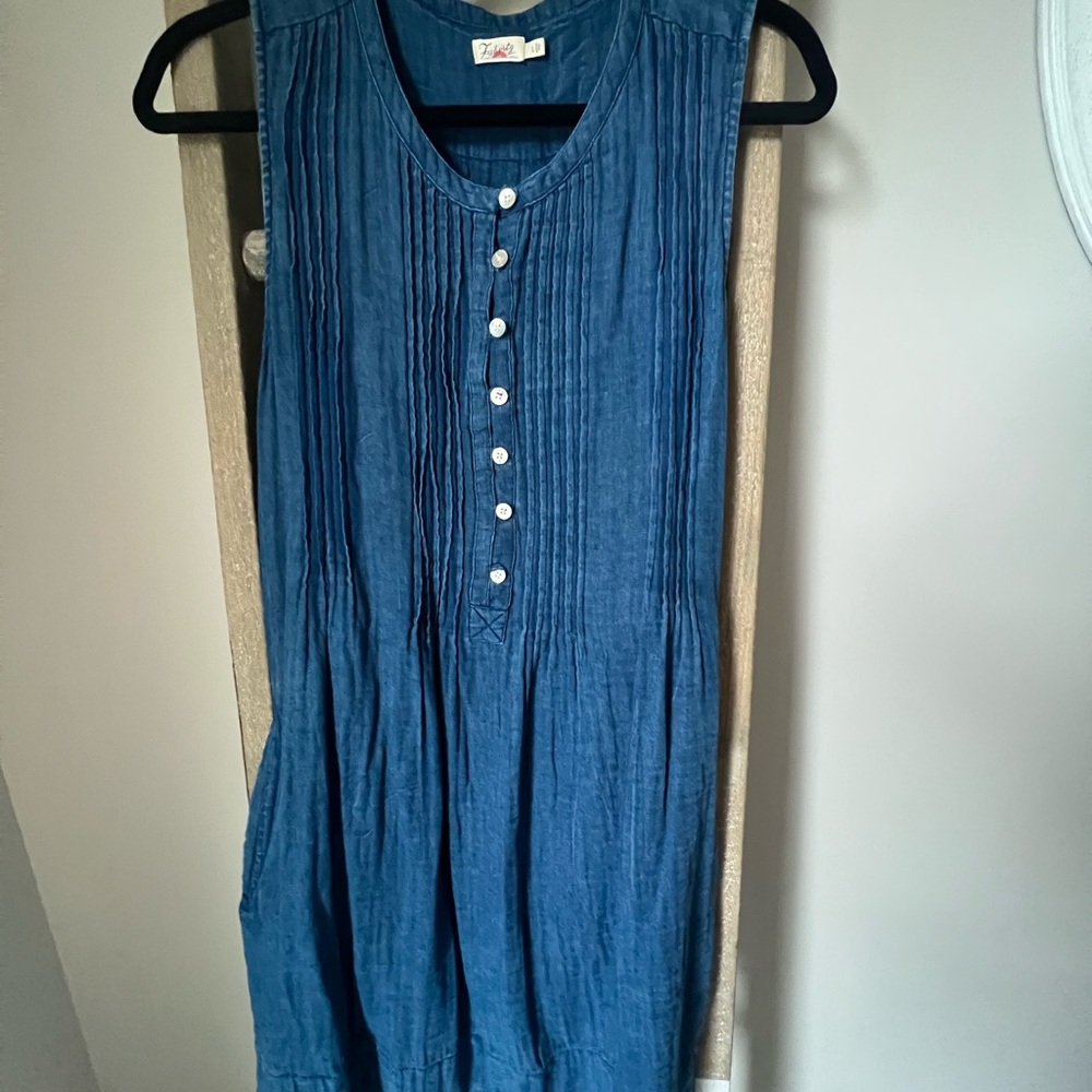 Faherty Teal Sleeveless Pintuck Midi Dress with Front Buttons - Picture 5 of 7